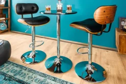 Retro Barhocker CLASSICO schwarz 115cm höhenverstellbar mit Lehne Walnussholz-Design