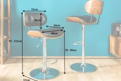 Retro Barhocker CLASSICO schwarz 115cm höhenverstellbar mit Lehne Walnussholz-Design