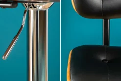 Retro Barhocker CLASSICO schwarz 115cm höhenverstellbar mit Lehne Walnussholz-Design