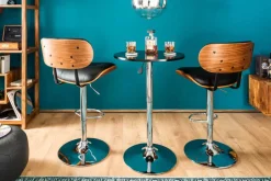 Retro Barhocker CLASSICO schwarz 115cm höhenverstellbar mit Lehne Walnussholz-Design
