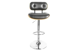 Retro Barhocker CLASSICO schwarz 115cm höhenverstellbar mit Lehne Walnussholz-Design