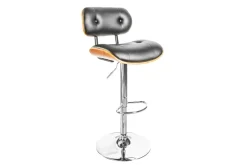 Retro Barhocker CLASSICO schwarz 115cm höhenverstellbar mit Lehne Walnussholz-Design