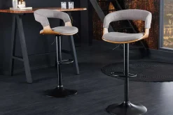 Retro Barhocker MANHATTAN grau Strukturstoff Eschenholz drehbar höhenverstellbar