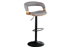 Retro Barhocker MANHATTAN grau Strukturstoff Eschenholz drehbar höhenverstellbar