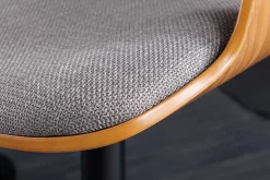 Retro Barhocker MANHATTAN grau Strukturstoff Eschenholz drehbar höhenverstellbar
