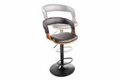 Retro Barhocker MANHATTAN schwarz Kunstleder Walnussholz drehbar höhenverstellbar