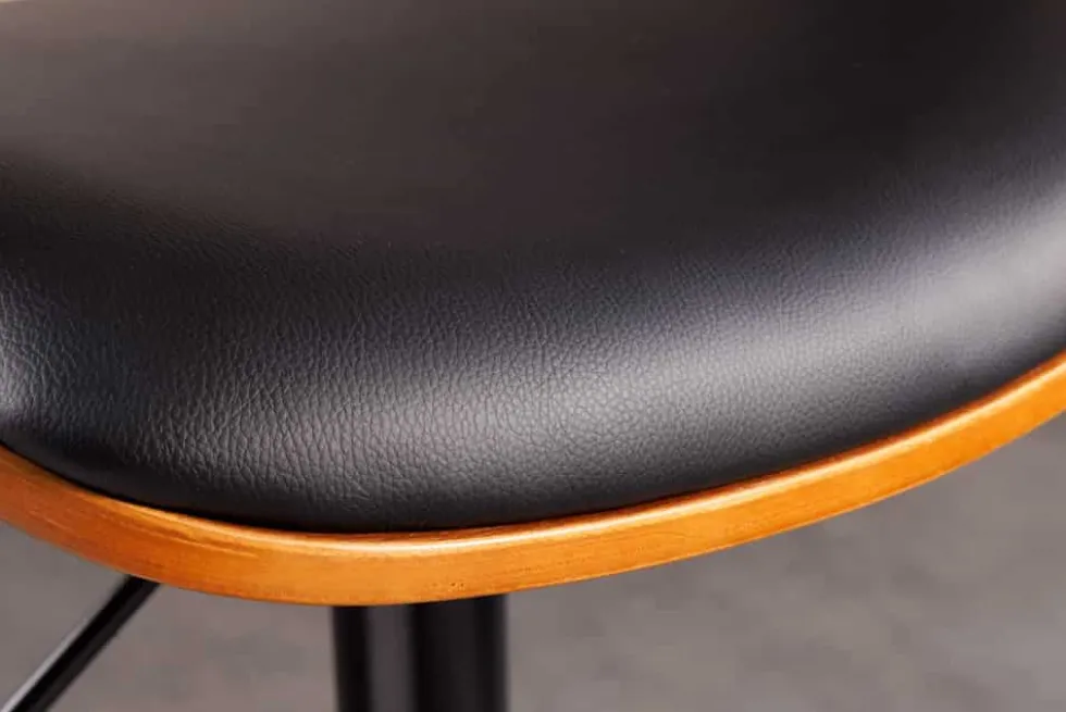 Retro Barhocker MANHATTAN schwarz Kunstleder Walnussholz drehbar höhenverstellbar
