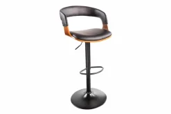 Retro Barhocker MANHATTAN schwarz Kunstleder Walnussholz drehbar höhenverstellbar