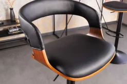 Retro Barhocker MANHATTAN schwarz Kunstleder Walnussholz drehbar höhenverstellbar