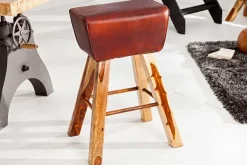 Retro Barhocker TURNBOCK 75cm mit Echtleder Bezug Mangoholz Barstuhl