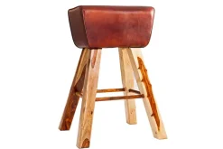 Retro Barhocker TURNBOCK 75cm mit Echtleder Bezug Mangoholz Barstuhl