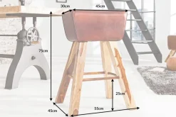 Retro Barhocker TURNBOCK 75cm mit Echtleder Bezug Mangoholz Barstuhl
