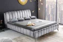 Retro Bett AMSTERDAM 160x200cm grau Samt schwarz Metall Polsterbett