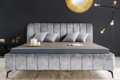 Retro Bett AMSTERDAM 160x200cm grau Samt schwarz Metall Polsterbett