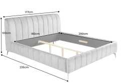 Retro Bett AMSTERDAM 160x200cm grau Samt schwarz Metall Polsterbett