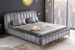 Retro Bett AMSTERDAM 180x200cm grau Samt schwarz Metall Polsterbett