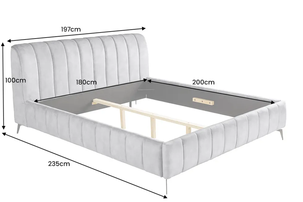 Retro Bett AMSTERDAM 180x200cm grau Samt schwarz Metall Polsterbett