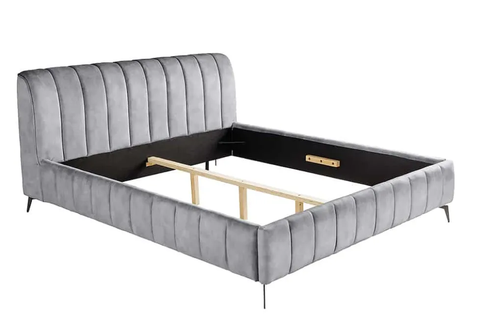 Retro Bett AMSTERDAM 180x200cm grau Samt schwarz Metall Polsterbett