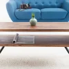 Retro Couchtisch ALPHA 100cm braun Sheesham Massivholz stone finish schwarze Metallbeine