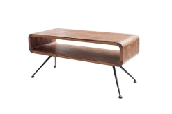 Retro Couchtisch ALPHA 100cm braun Sheesham Massivholz stone finish schwarze Metallbeine