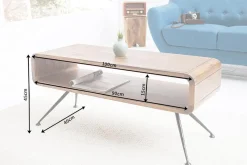 Retro Couchtisch ALPHA 100cm braun Sheesham Massivholz stone finish schwarze Metallbeine
