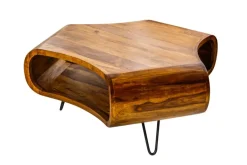 Retro Couchtisch ORGANIC LIVING 90cm braun Sheesham Massivholz stone finish Stauraum