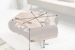 Retro Couchtisch ORGANIC LIVING 90cm braun Sheesham Massivholz stone finish Stauraum