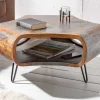Retro Couchtisch ORGANIC LIVING 80cm grau smoke finish Sheesham Palisander Massivholz Hairpin Legs