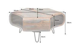 Retro Couchtisch ORGANIC LIVING 80cm grau smoke finish Sheesham Palisander Massivholz Hairpin Legs