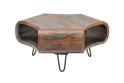 Retro Couchtisch ORGANIC LIVING 80cm grau smoke finish Sheesham Palisander Massivholz Hairpin Legs