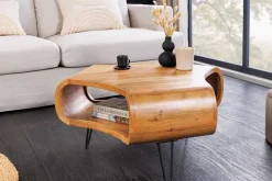 Retro Couchtisch ORGANIC LIVING 70cm braun Akazie Massivholz honey finish Stauraum