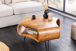 Retro Couchtisch ORGANIC LIVING 70cm braun Akazie Massivholz honey finish Stauraum