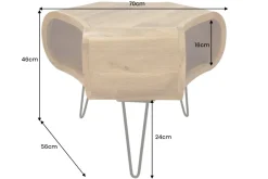 Retro Couchtisch ORGANIC LIVING 70cm braun Akazie Massivholz honey finish Stauraum