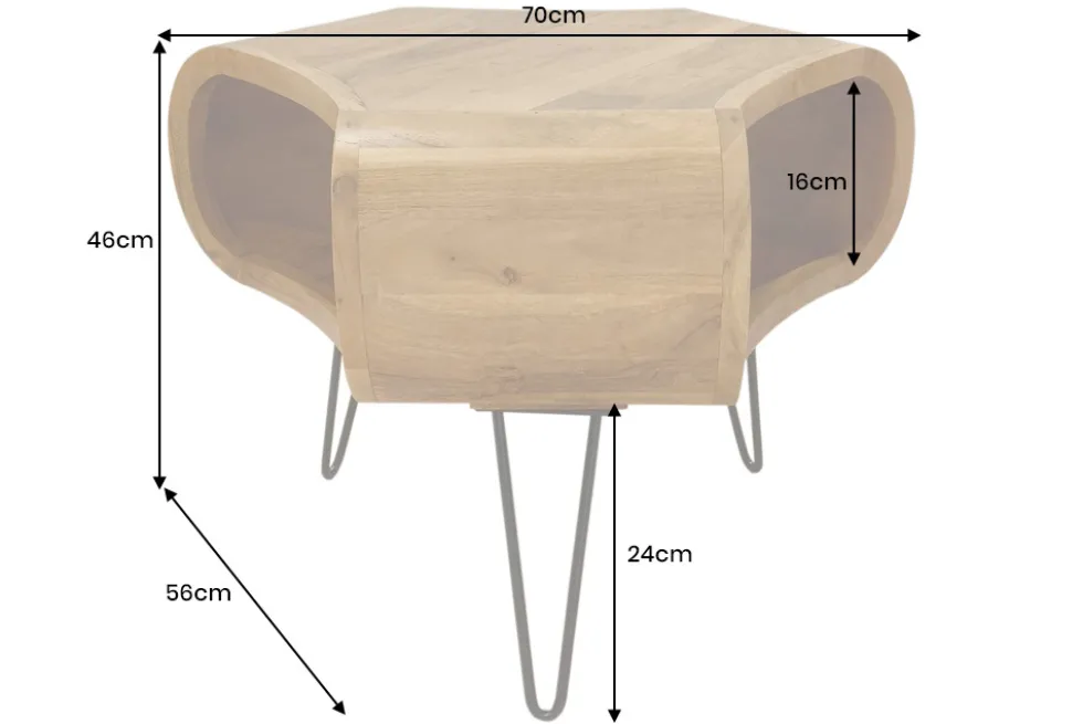Retro Couchtisch ORGANIC LIVING 70cm braun Akazie Massivholz honey finish Stauraum