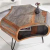 Retro Couchtisch ORGANIC LIVING 70cm grau Sheesham Massivholz mit Stauraum Hairpin Legs