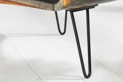 Retro Couchtisch ORGANIC LIVING 70cm grau Sheesham Massivholz mit Stauraum Hairpin Legs