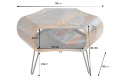 Retro Couchtisch ORGANIC LIVING 70cm grau Sheesham Massivholz mit Stauraum Hairpin Legs