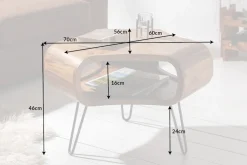 Retro Couchtisch ORGANIC LIVING 70cm braun Sheesham Massivholz stone finish Stauraum