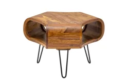 Retro Couchtisch ORGANIC LIVING 70cm braun Sheesham Massivholz stone finish Stauraum