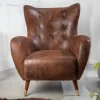 Retro Design Sessel DON antik braun goldene Fußkappen mit Federkern