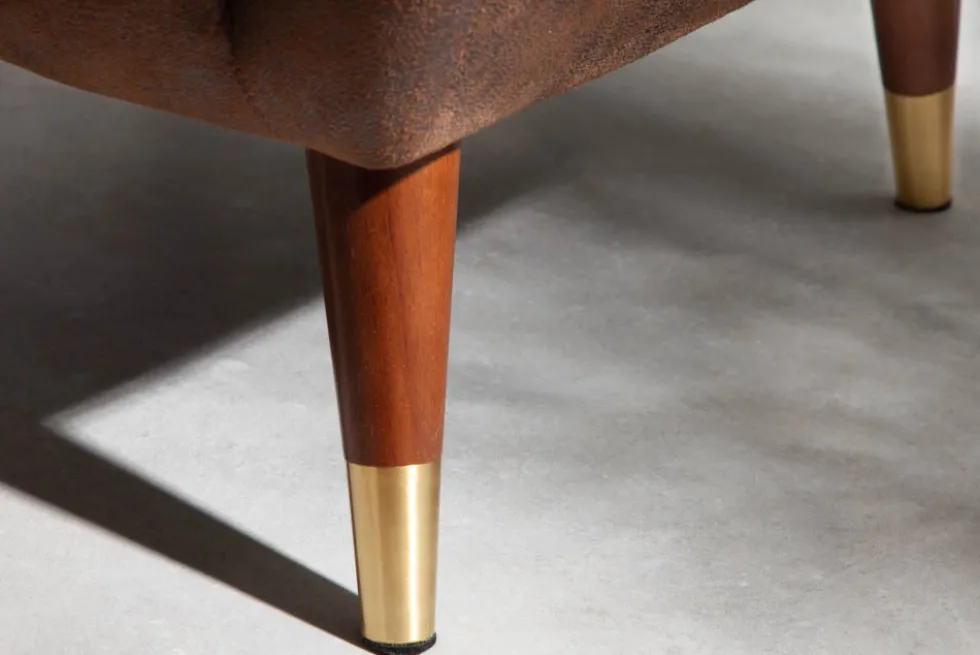 Retro Design Sessel DON antik braun goldene Fußkappen mit Federkern