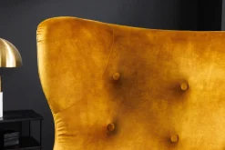 Retro Design Sessel DON senfgelb Samt Federkern silberne Fußkappen