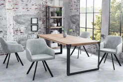 Retro Design Stuhl LUCCA stone grau Microfaser mit Armlehne Steppung gepolstert