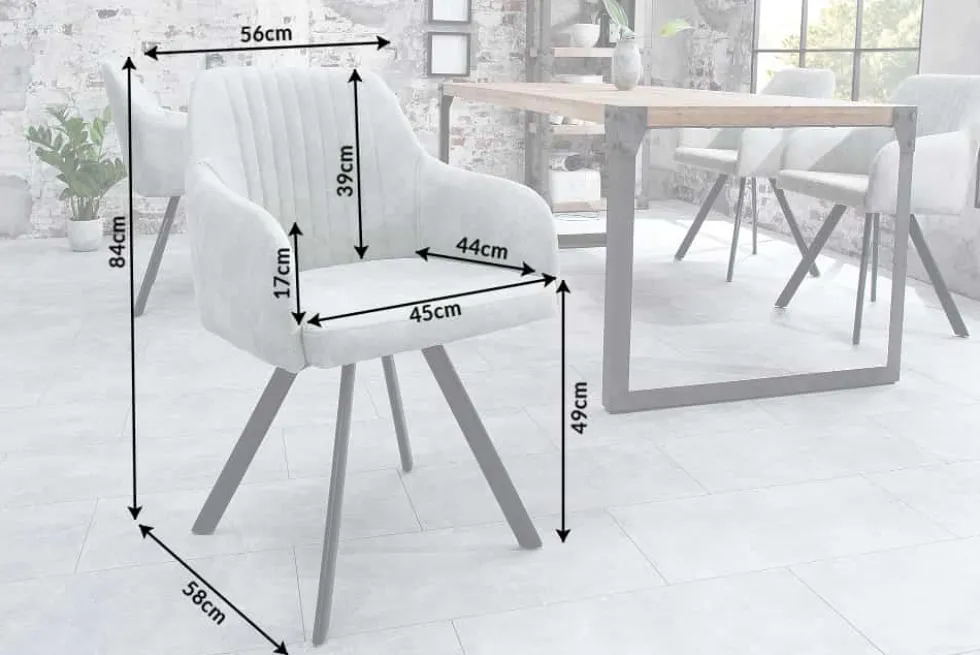 Retro Design Stuhl LUCCA stone grau Microfaser mit Armlehne Steppung gepolstert