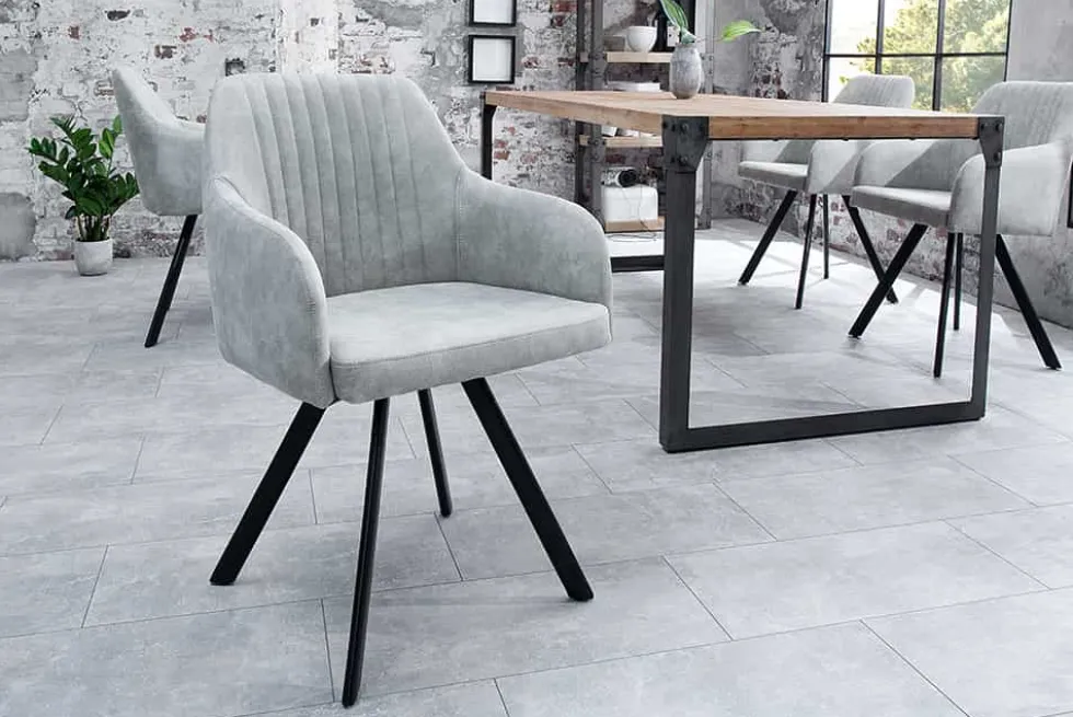 Retro Design Stuhl LUCCA stone grau Microfaser mit Armlehne Steppung gepolstert