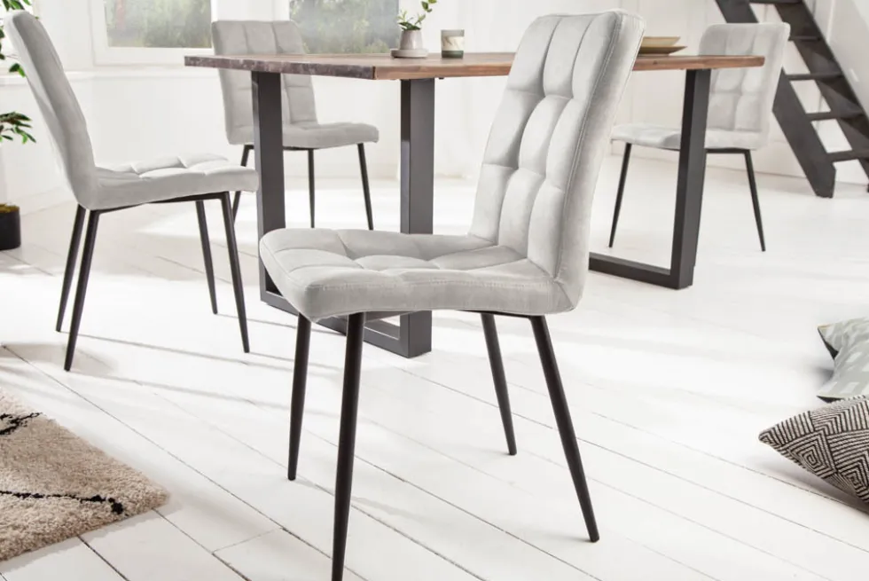 Retro Design Stuhl MODENA stone grau mit Ziersteppung
