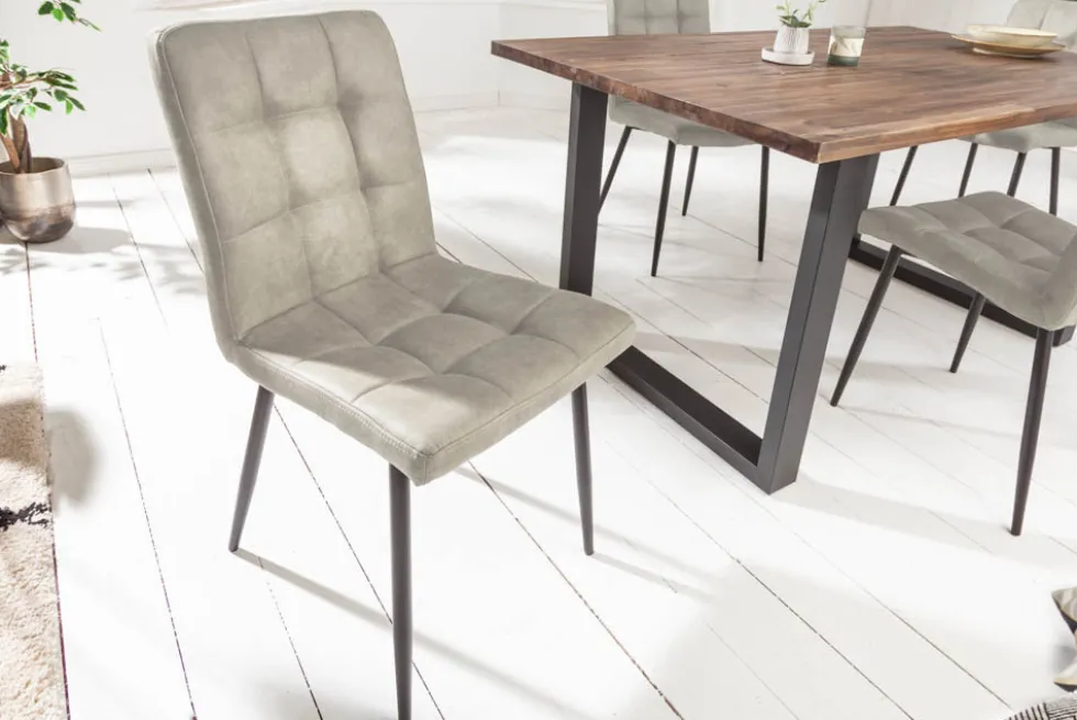 Retro Design Stuhl MODENA stone grau mit Ziersteppung