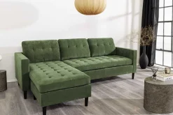 Retro Ecksofa STOCKHOLM 220cm grün Cordstoff Federkern 3-Sitzer