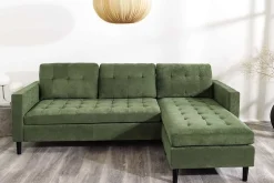 Retro Ecksofa STOCKHOLM 220cm grün Cordstoff Federkern 3-Sitzer