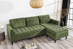 Retro Ecksofa STOCKHOLM 220cm grün Cordstoff Federkern 3-Sitzer